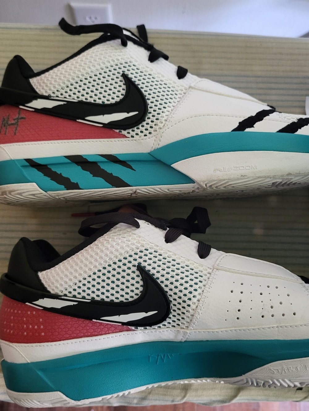 Nike JA 1 Reverse Scratch White Teal Accent Athletic Sneakers - Picture 3 of 8